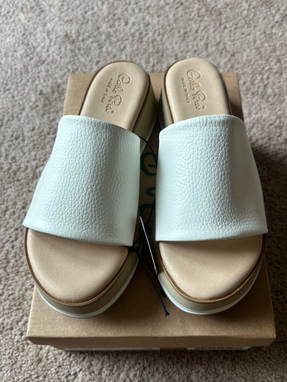 Carlos Pera White Leather Sandals New Sz 8